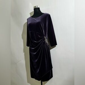 Alex Evenings Deep Purple Long Sleeve Holiday Dress Size 14